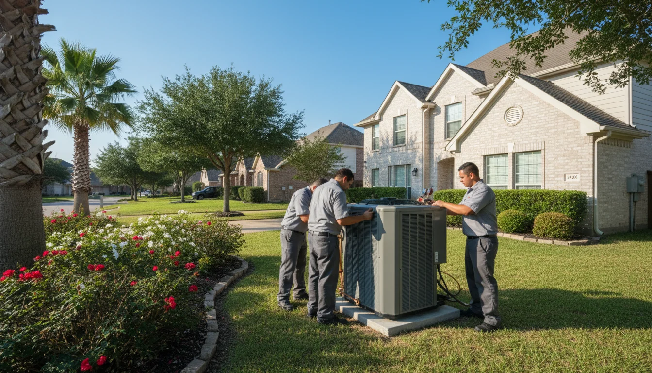 Professional AC installation at a Houston home during the optimal spring season