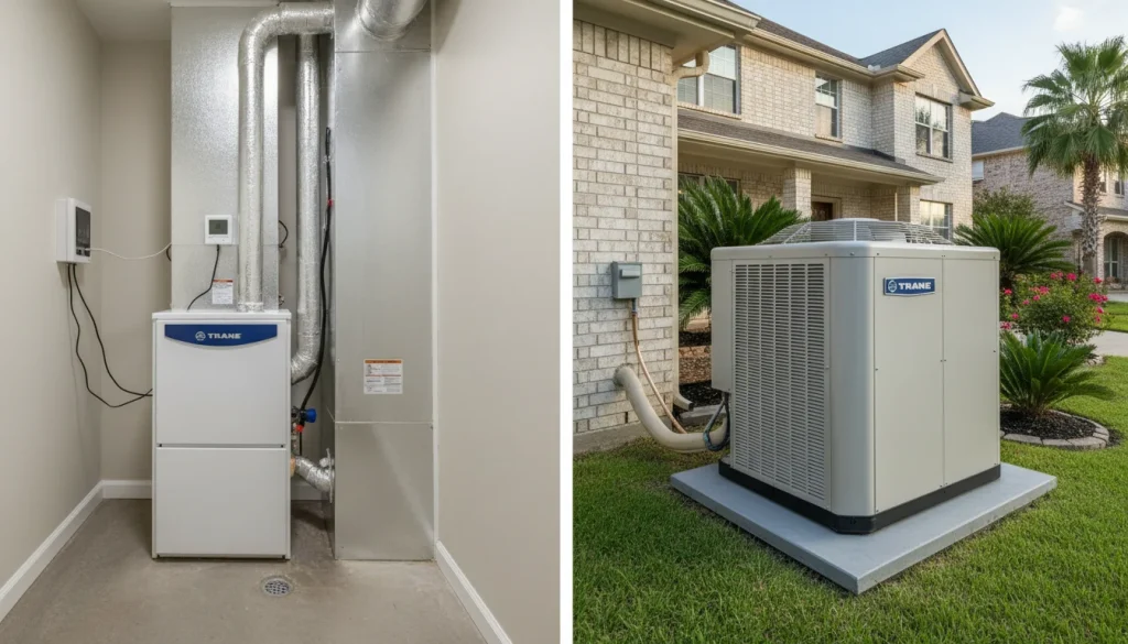Gas furnace versus heat pump comparison for Houston heating installation