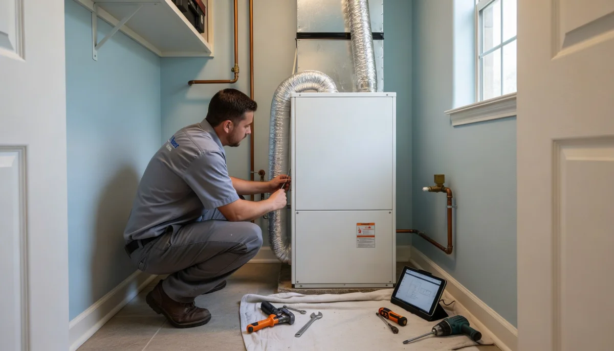 Professional gas furnace installation in a Houston home by a licensed HVAC technician