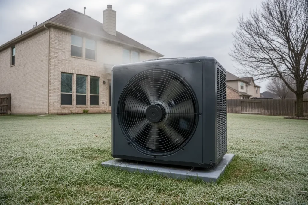Heat pump operating efficiently during a cool Houston winter day