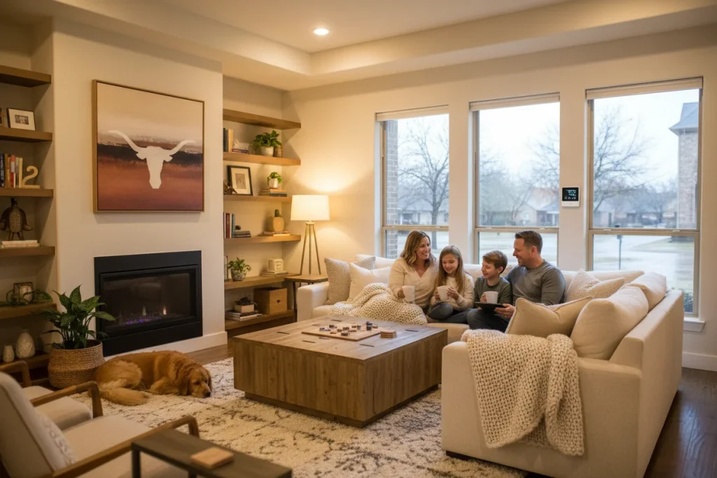 Houston family staying warm and comfortable at home during a mild Texas winter