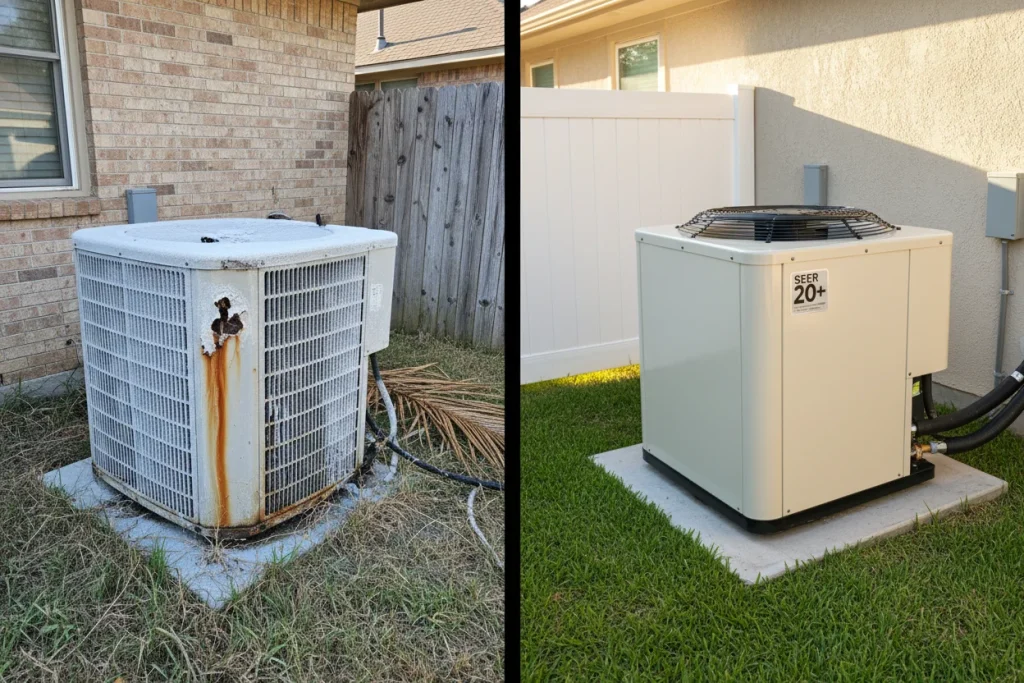 Comparison of aging HVAC system versus new high-efficiency replacement