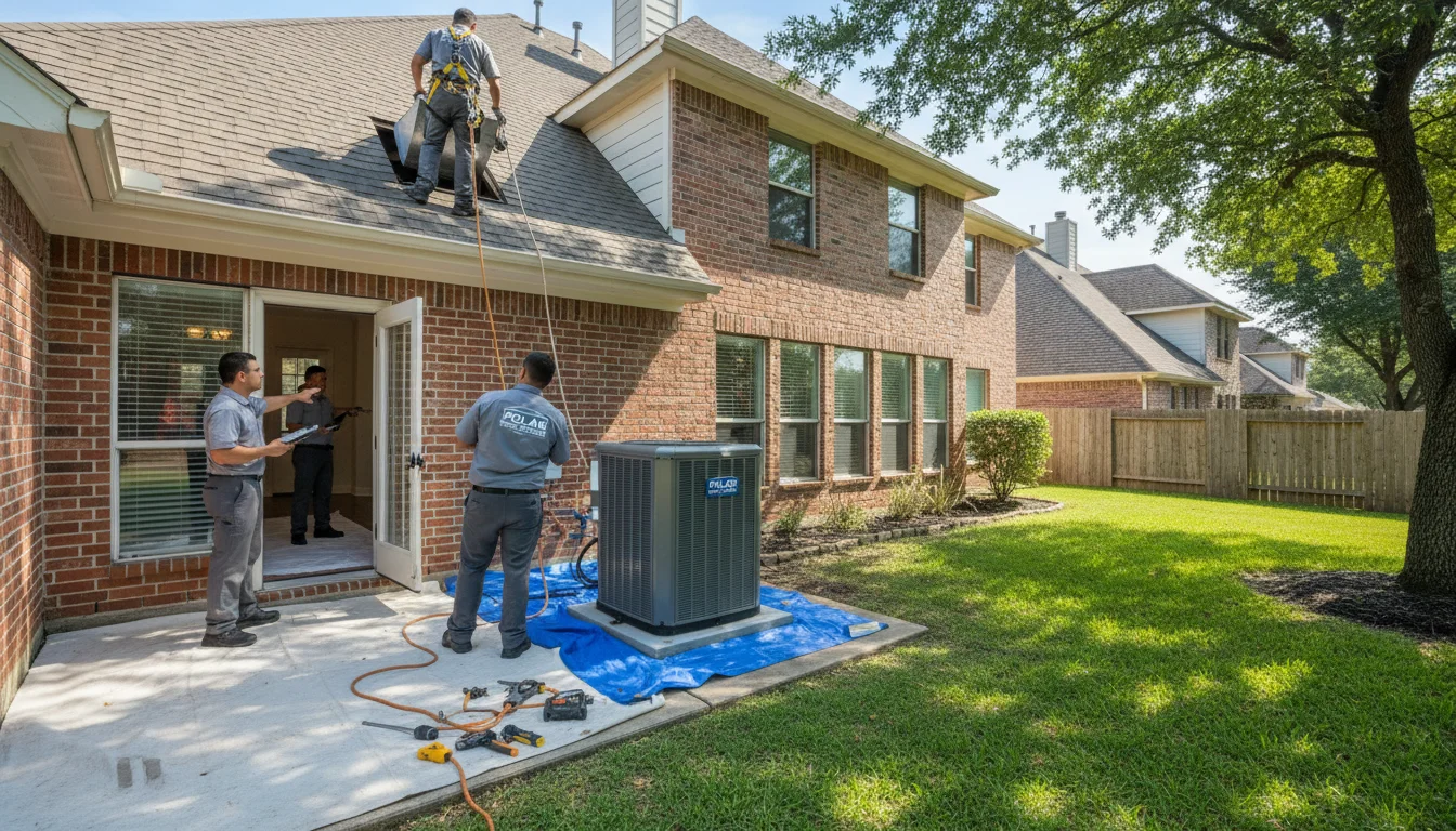 HVAC installation crew working on residential system at Houston home