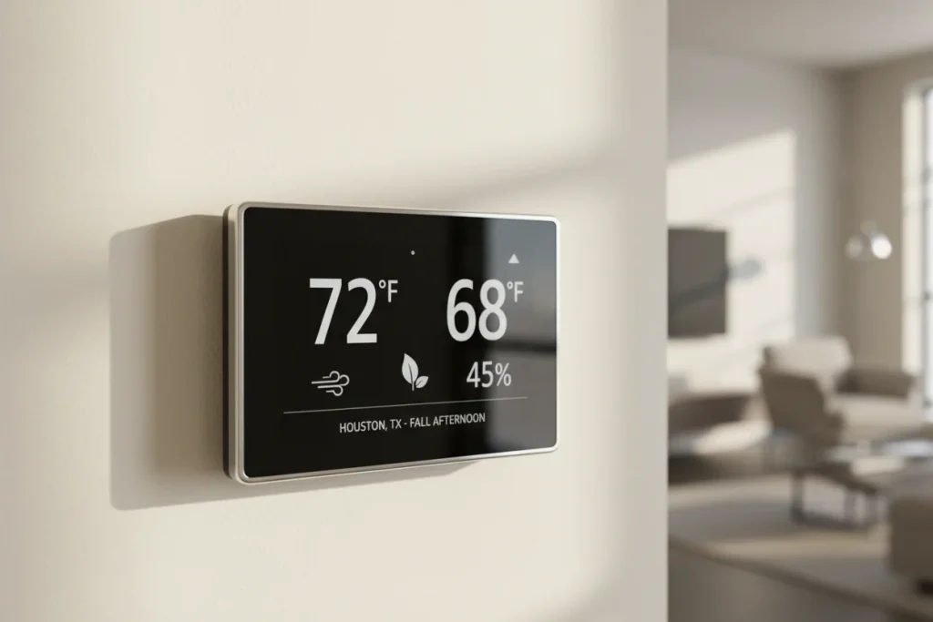 Smart thermostat displaying precise temperature and humidity control