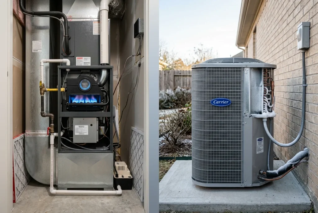 Visual comparison of gas furnace and heat pump energy consumption patterns for Houston winter heating