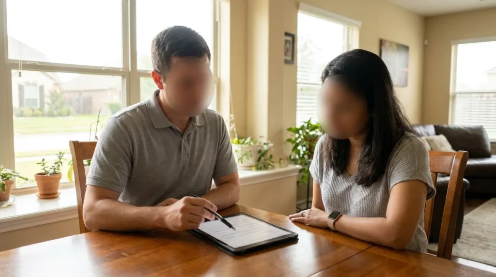 VeriChill consultant reviewing HVAC efficiency ratings with a Houston homeowner